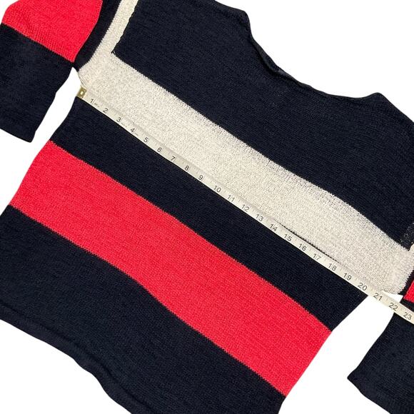 Chaps Women's Knit Sweater Red White Blue Stripe 3/4 Sleeve Size Large EUC - Picture 3 of 6